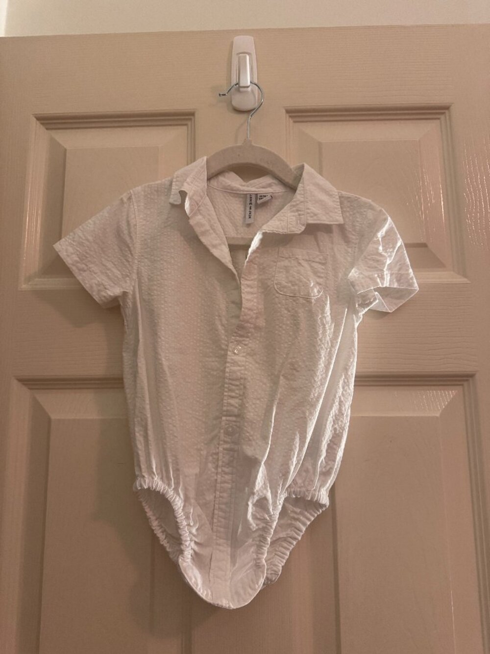 Janie & Jack White Seersucker Bodysuit Collared Shirt (18-24 months)